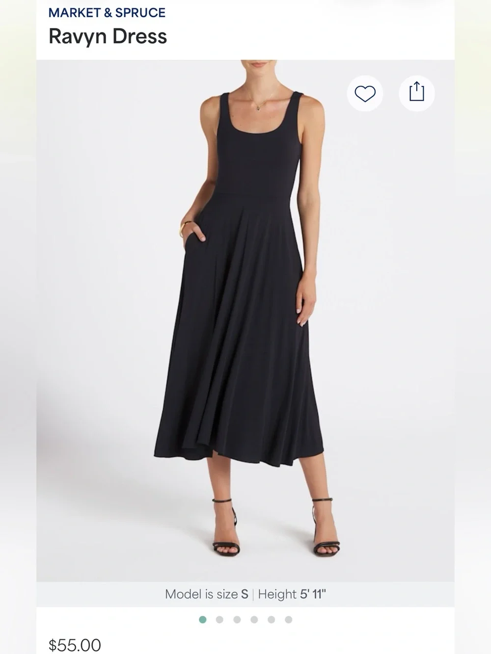Market & Spruce Ravyn Sleeveless Black Midi Dress